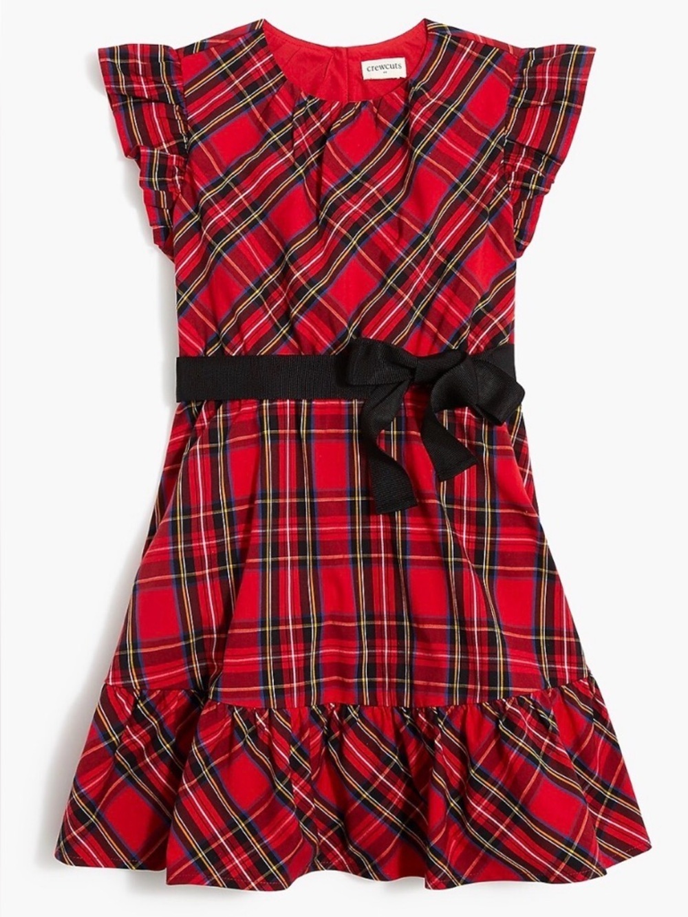 Crewcuts Girls' Red Plaid Ruffle Hem Dress with Belt